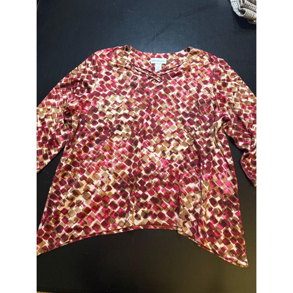 Alfred Dunner Womens XL Pink Geometric Sharkbite Hem 3/4 Sleeve Blouse Top